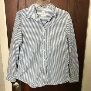 Gap Classic L Blue White Striped Button Down Shirt